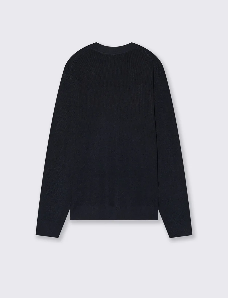Maglia cardigan in misto viscosa a coste - Blu