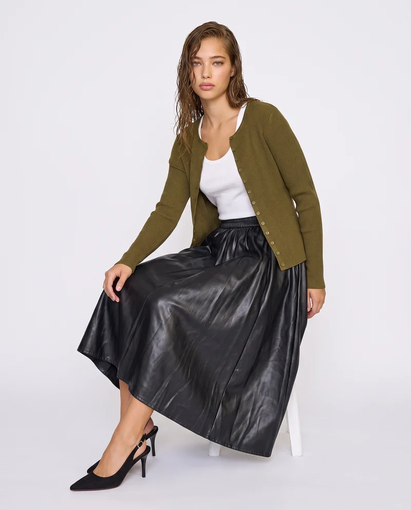Gonna longuette in similpelle elegante - Nero