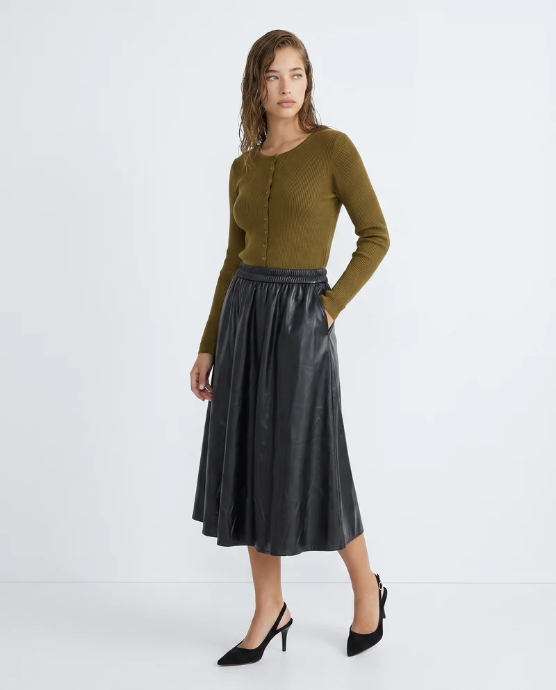 Gonna longuette in similpelle elegante - Nero