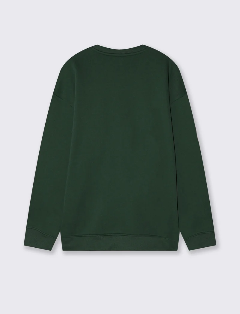 Felpa girocollo relaxed fit in cotone - Verde scuro