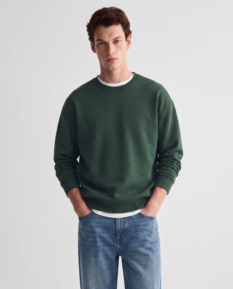 Felpa girocollo relaxed fit in cotone - Verde scuro