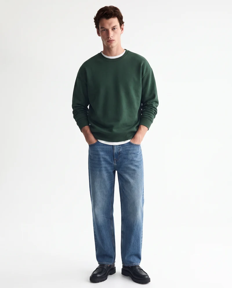 Felpa girocollo relaxed fit in cotone - Verde scuro