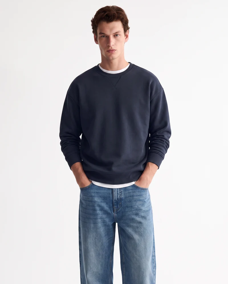 Felpa girocollo relaxed fit in cotone - Blu