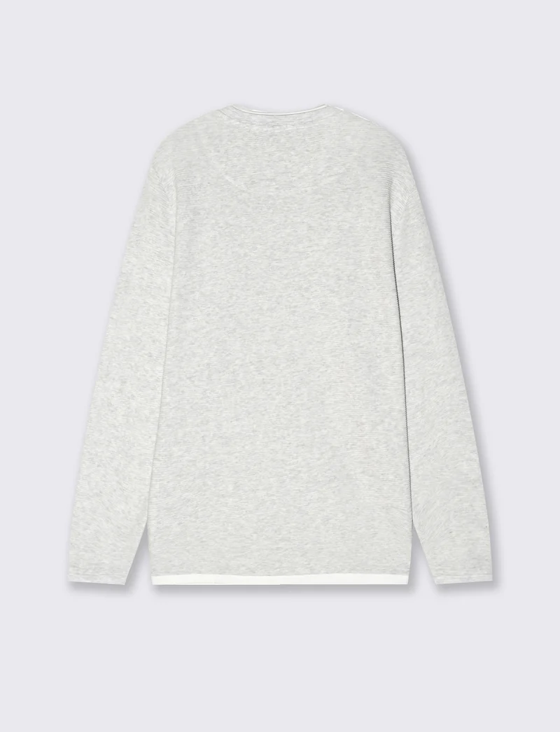 T-shirt maniche lunghe con orli a contrasto - Grigio mel.