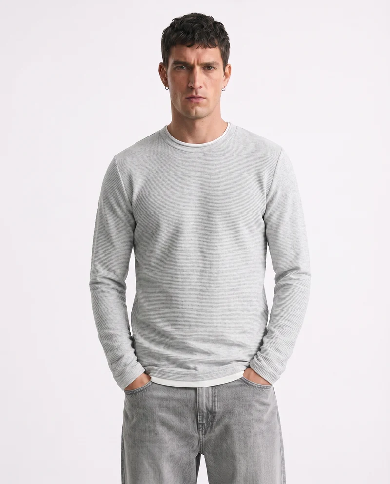 T-shirt maniche lunghe con orli a contrasto - Grigio mel.