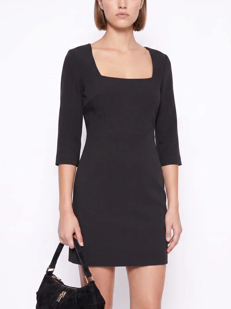Vestito corto con scollo quadrato e manica tre quarti - Nero