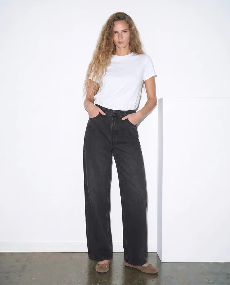 Jeans wide leg a vita alta - Nero