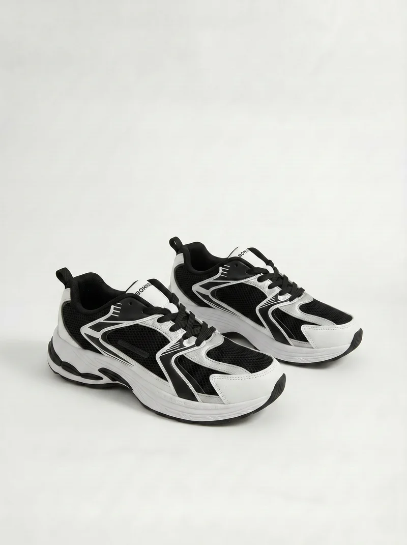 Sneakers in tessuto tecnico a contrasto - Nero