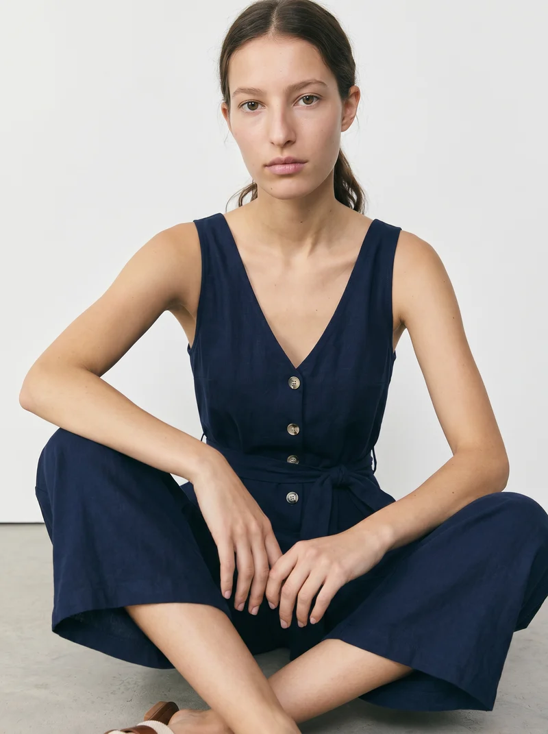 Tuta intera con cintura in vita donna - Blu