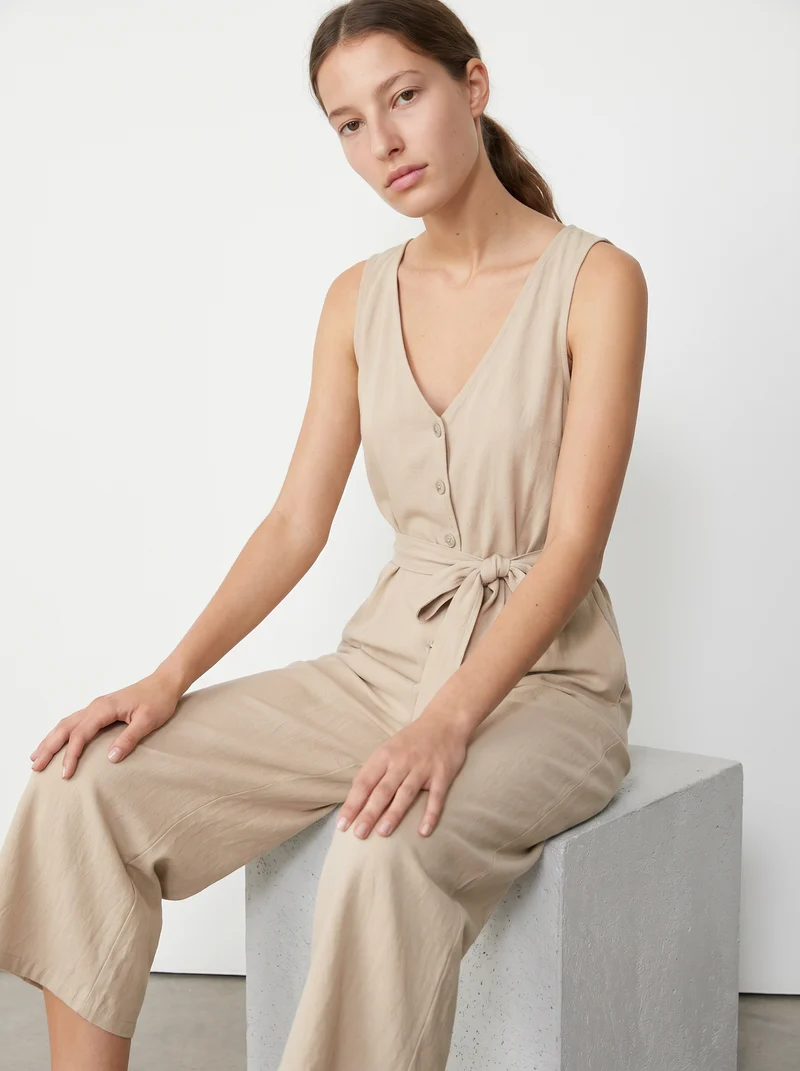 Tuta intera con cintura in vita donna - Beige