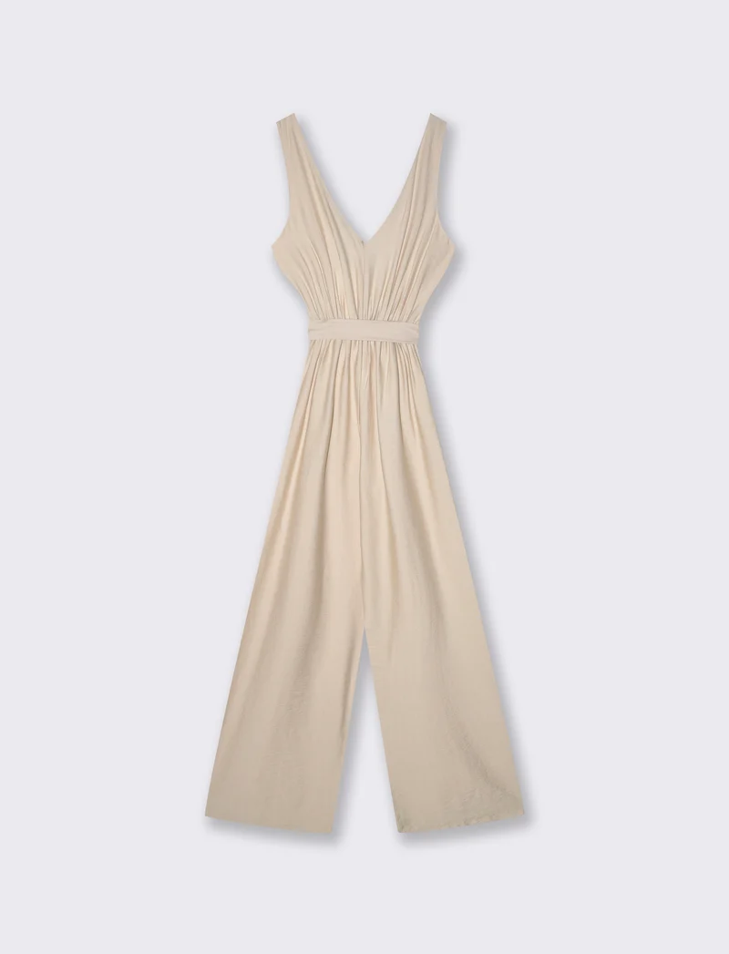 Tuta intera con cintura in vita donna - Beige