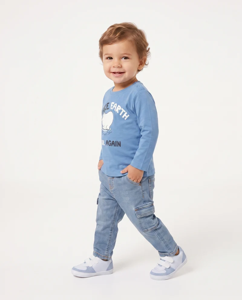 Jeans cargo in cotone con tasconi - Denim