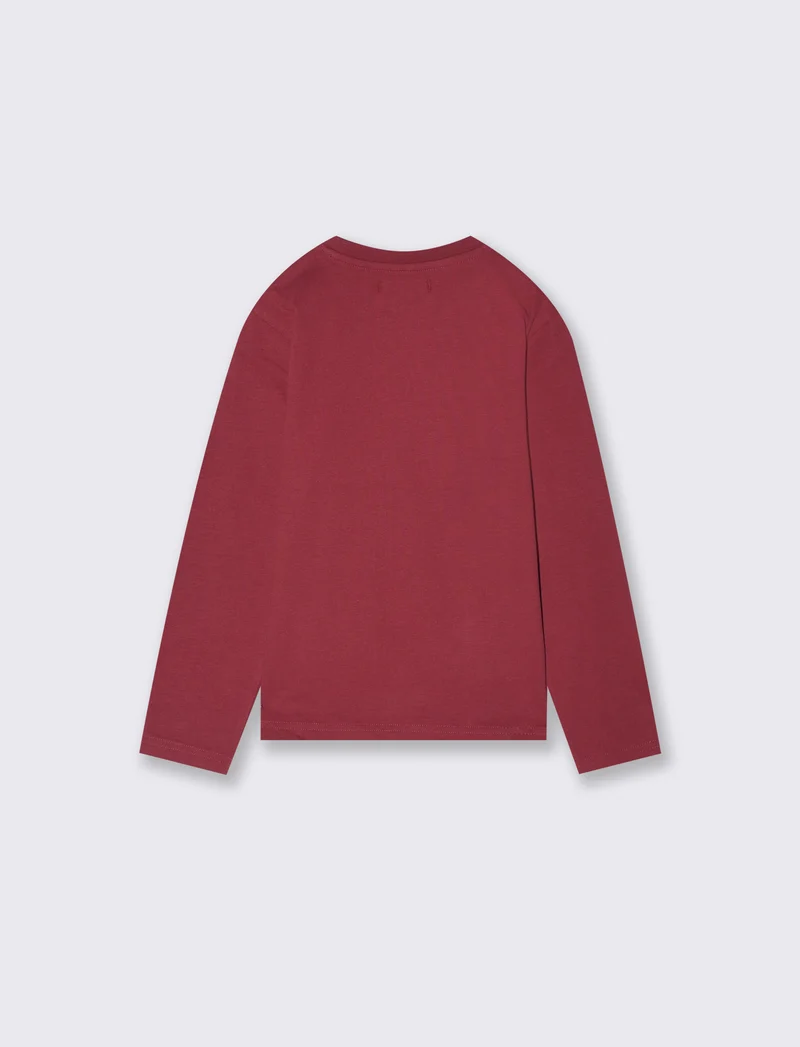 T-Shirt Manica Lunga in Cotone Stampata - Bordeaux