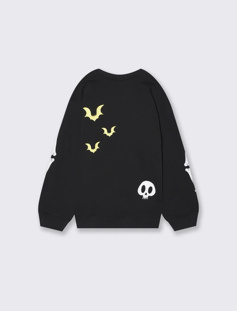 Felpa girocollo Halloween con stampe festive - Nero