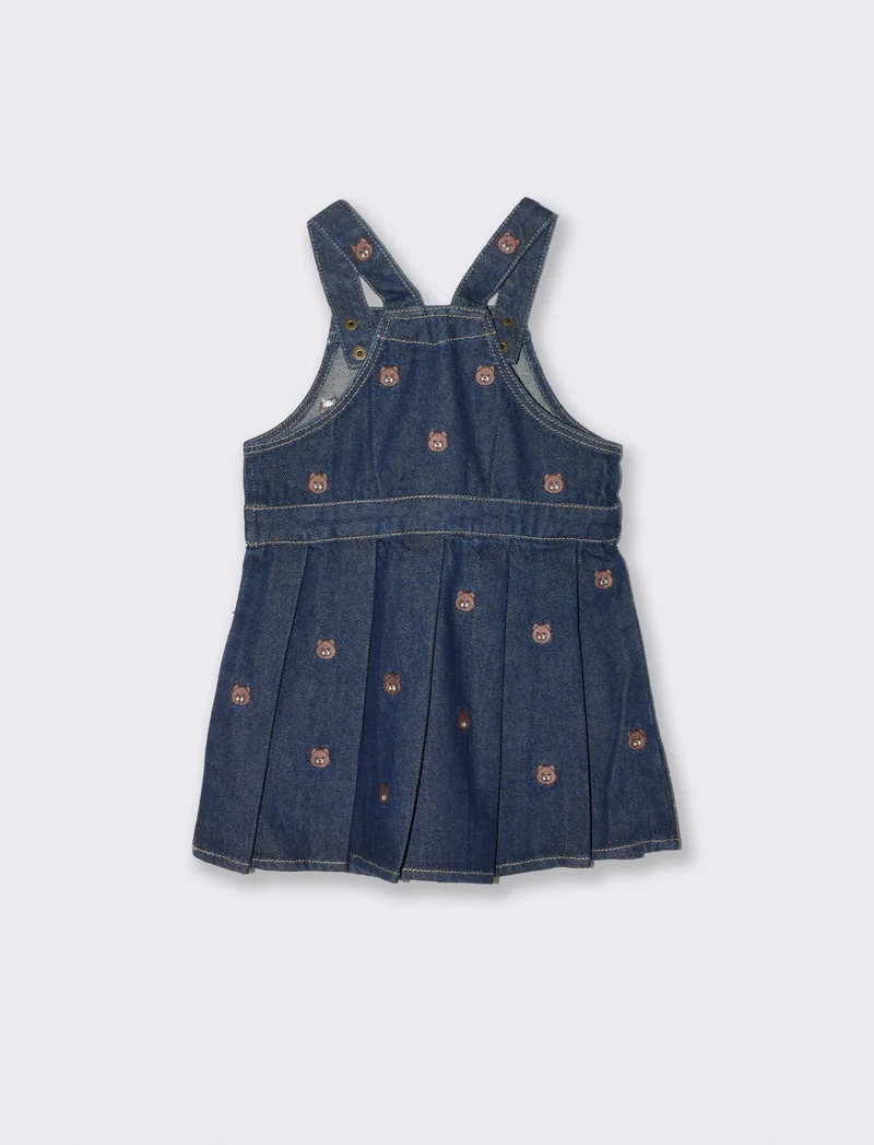 Salopette in denim con orsetti ricamati - Denim