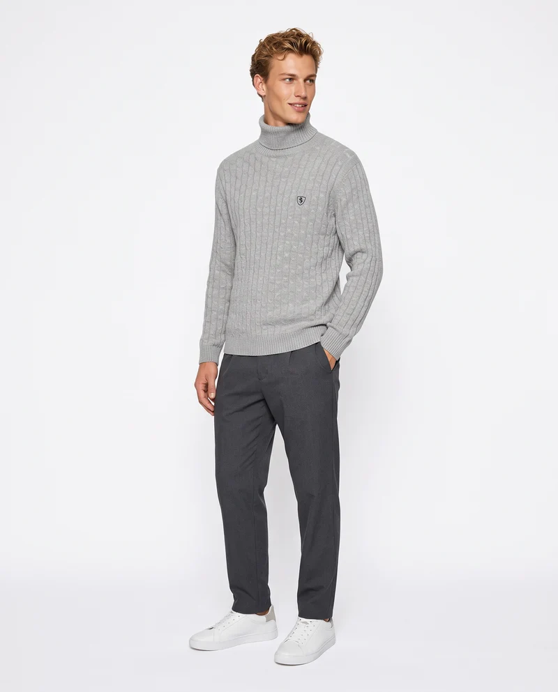 Maglia dolcevita a trecce con ricamo - Grigio mel.