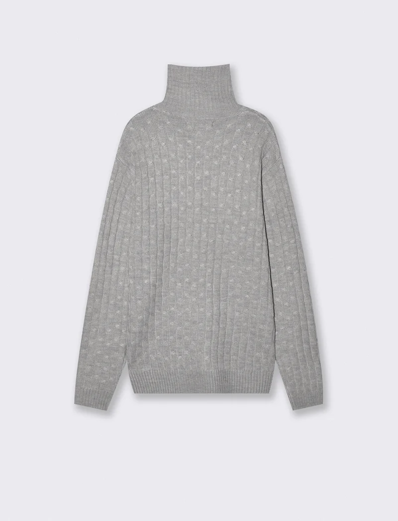 Maglia dolcevita a trecce con ricamo - Grigio mel.