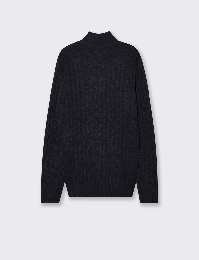 Maglia Cardigan Collo Alto in Ciniglia - Blu