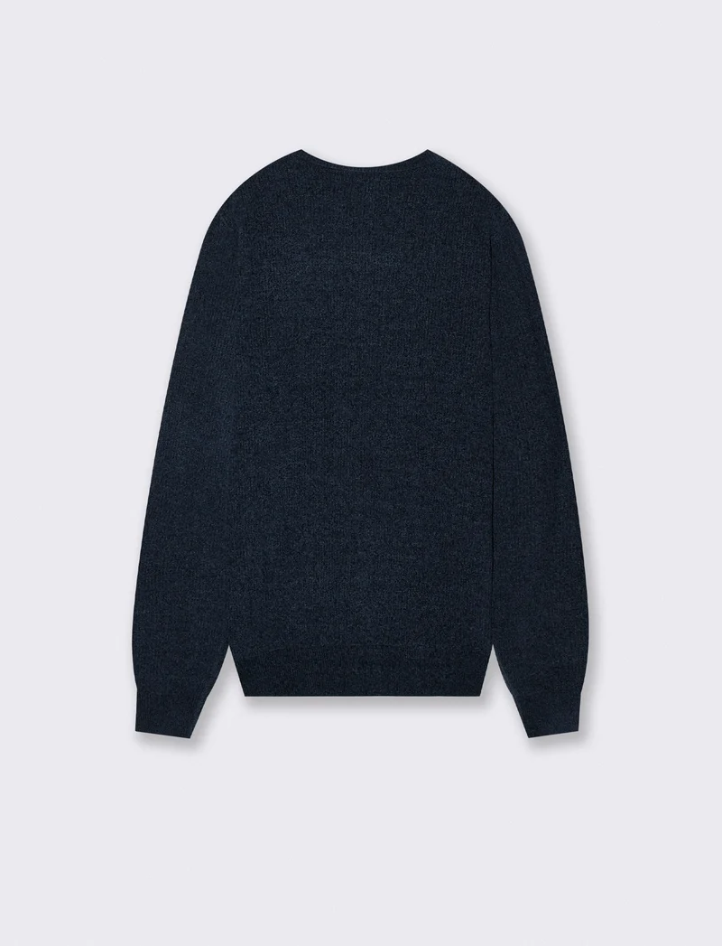 Maglia girocollo in ciniglia a coste - Blu