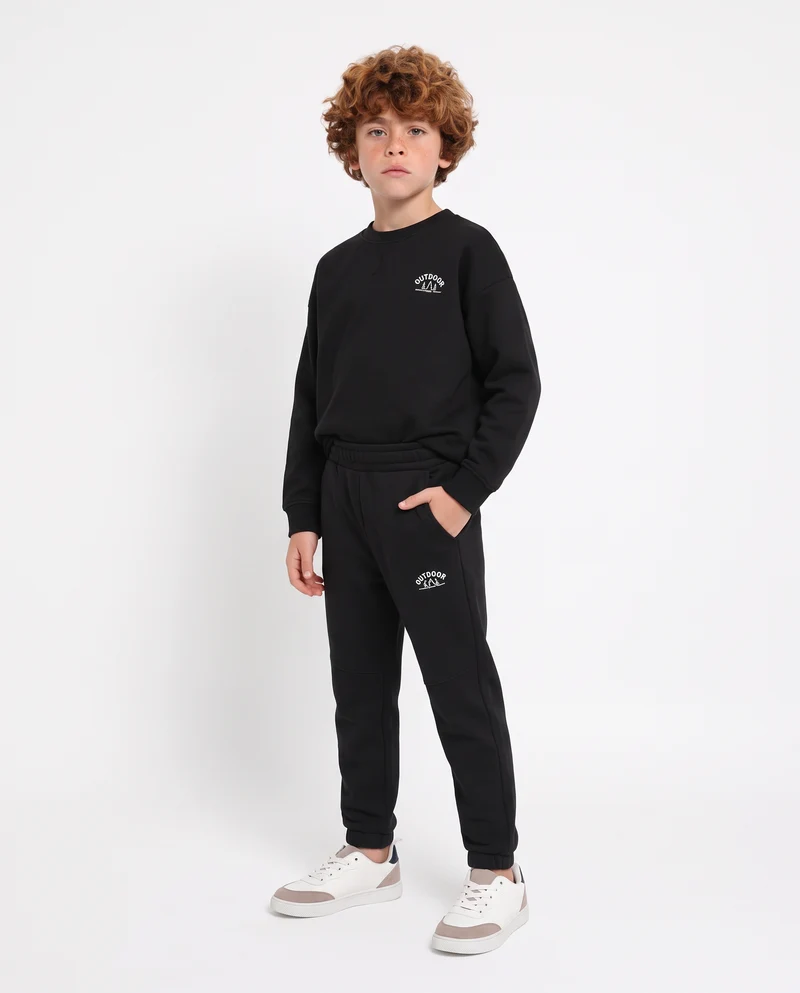 Jogger Garzato in Felpa Misto Cotone - Nero