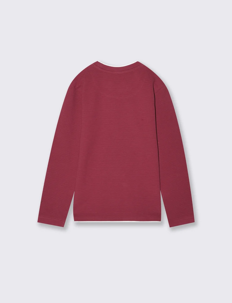 T-shirt girocollo minimal in cotone waffle - Bordeaux