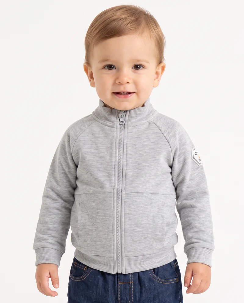Felpa basica con zip e colletto alto - Grigio mel.