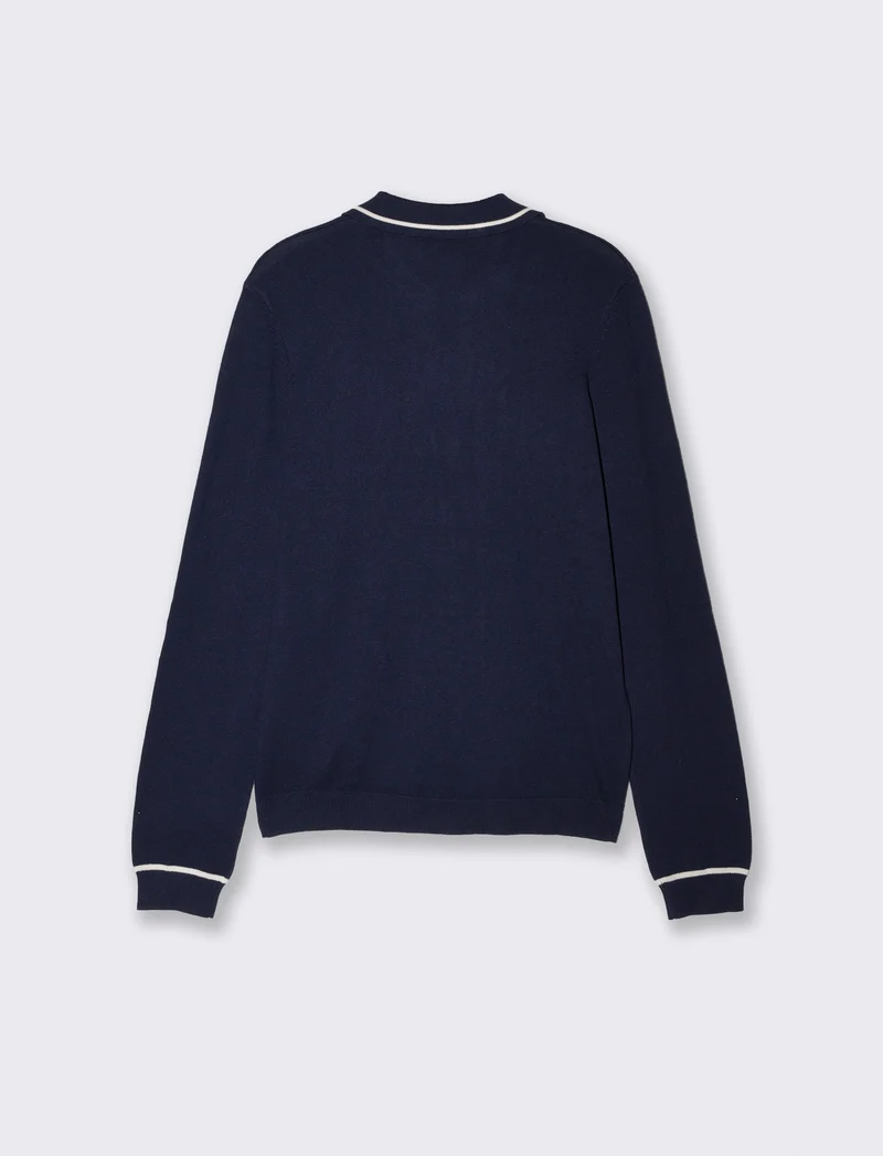Polo a maniche lunghe con scollo a V - Blu