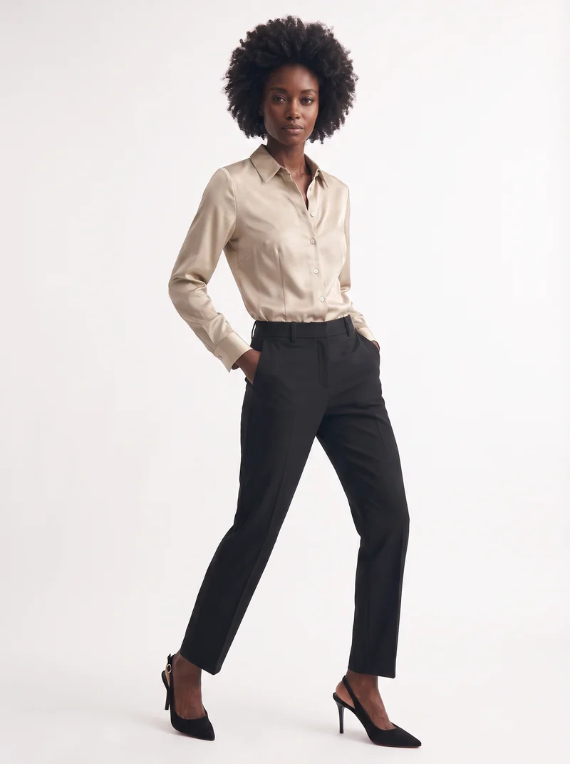 Camicia slim manica lunga elegante - Beige grano