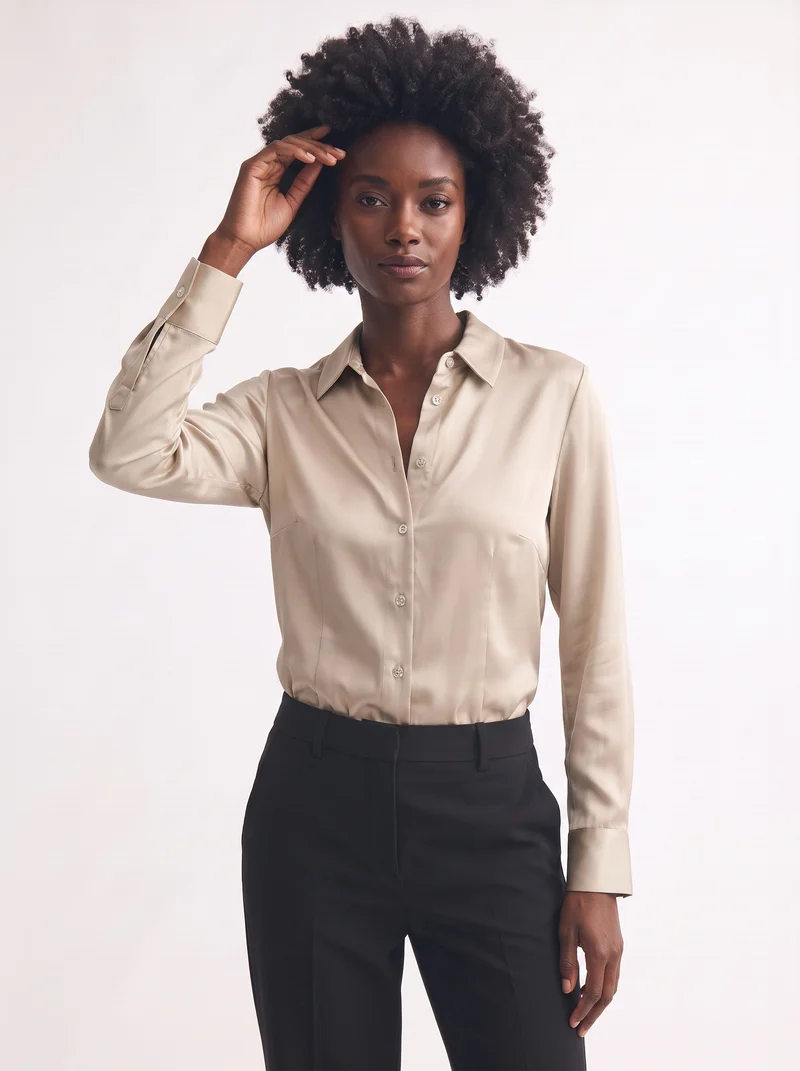 Camicia slim manica lunga elegante - Beige grano