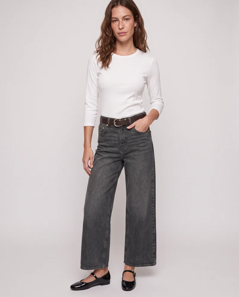 Jeans coulotte wide leg eleganti e versatili - Nero
