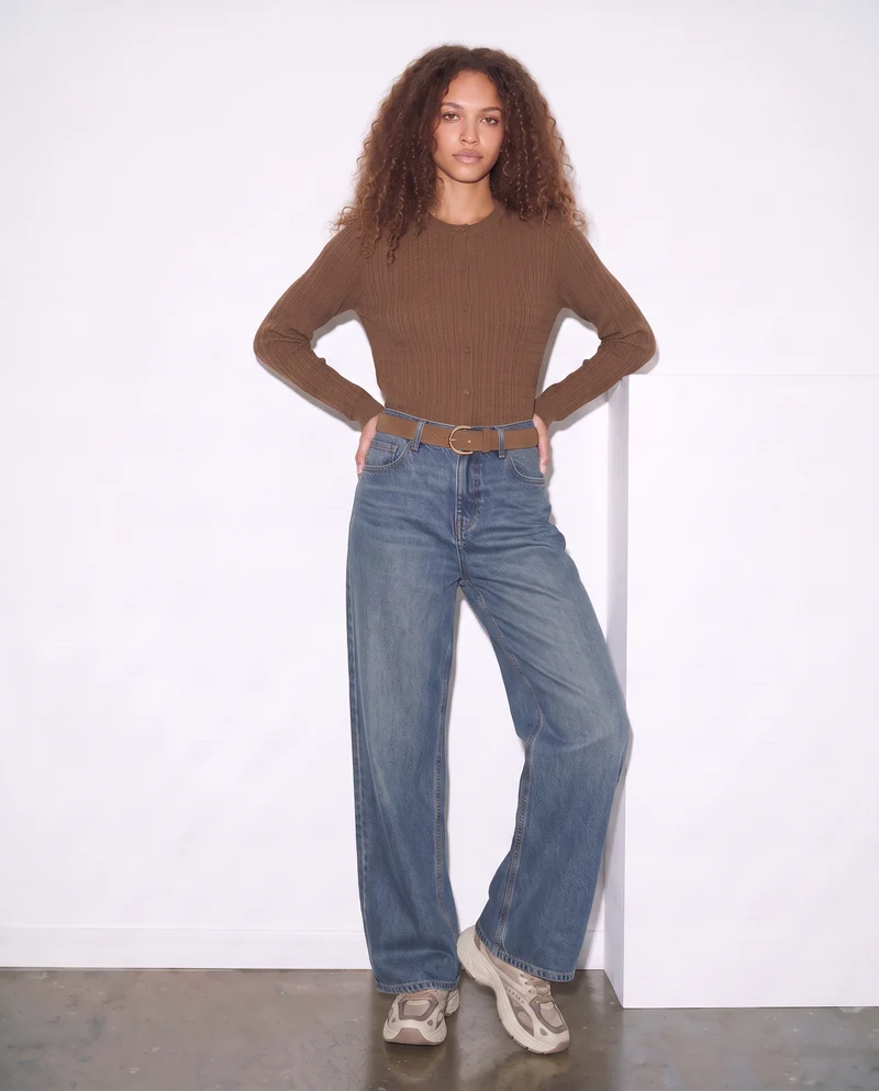 Cardigan a trecce con manica lunga - Marrone tabacco