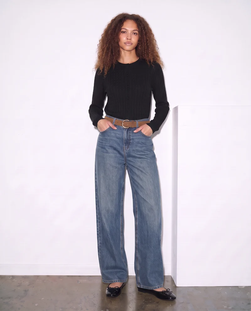 Cardigan a trecce con manica lunga - Nero