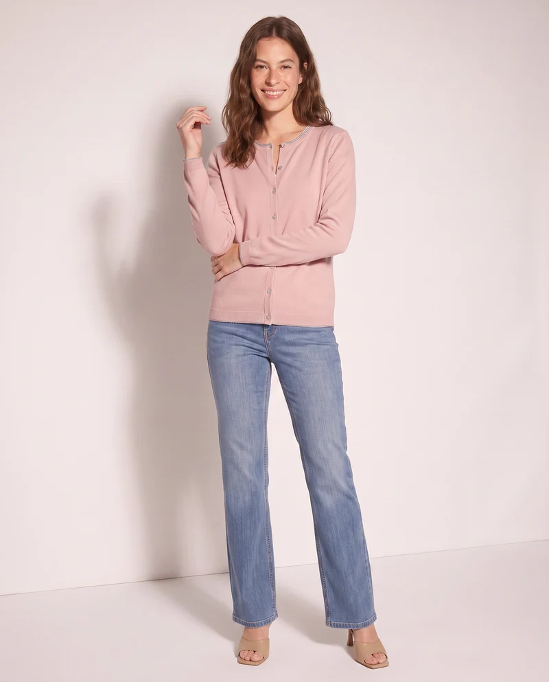 Cardigan Lungo con Bordino Lurex - Rosa polvere