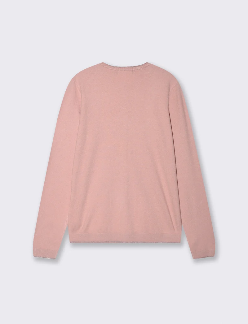Cardigan Lungo con Bordino Lurex - Rosa polvere