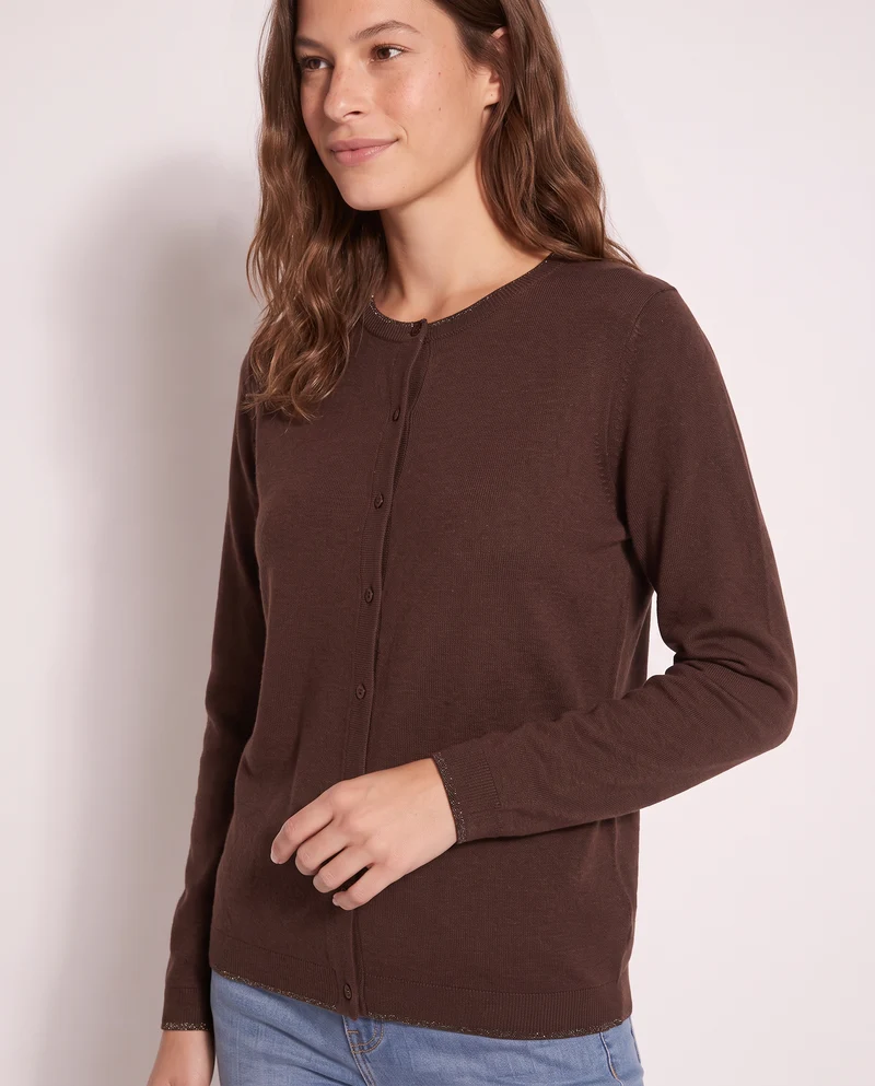 Cardigan Lungo con Bordino Lurex - Moro
