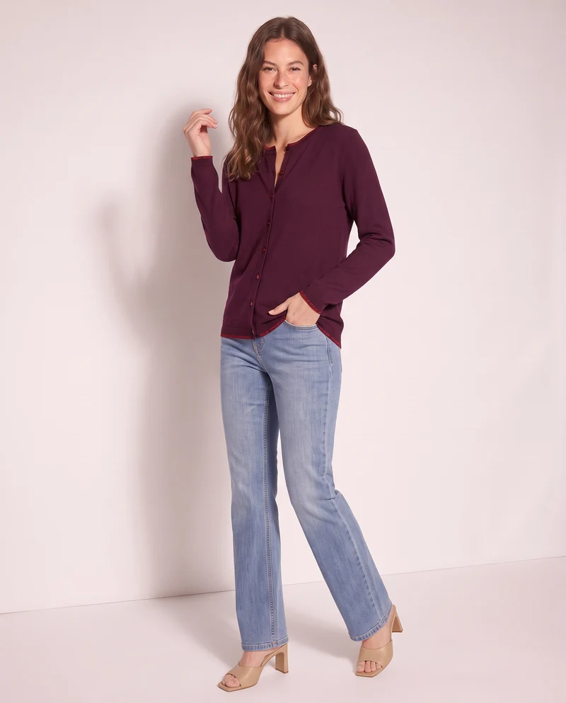 Cardigan Lungo con Bordino Lurex - Bordeaux