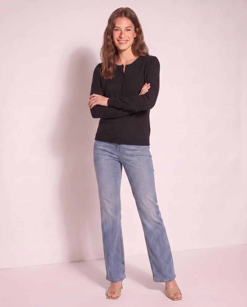Cardigan Lungo con Bordino Lurex - Nero