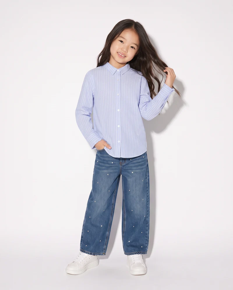 Camicia a righe con rouches per bambina - Righe