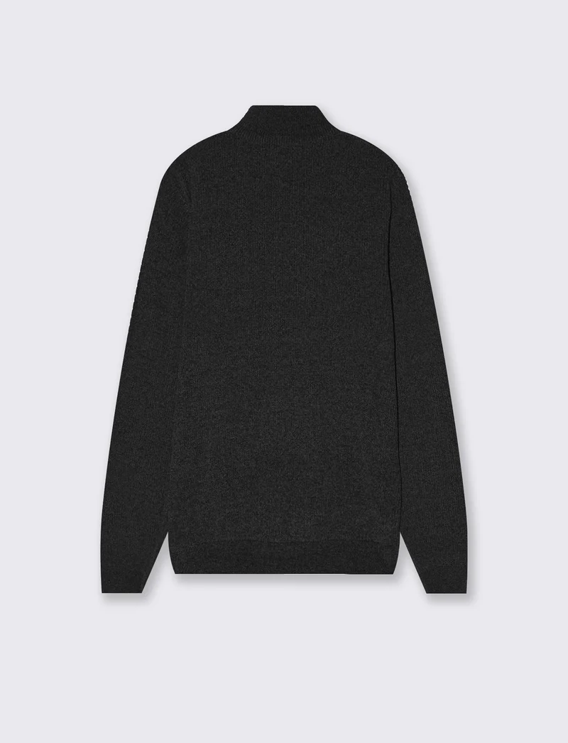 Maglia collo alto in ciniglia con cerniera - Nero