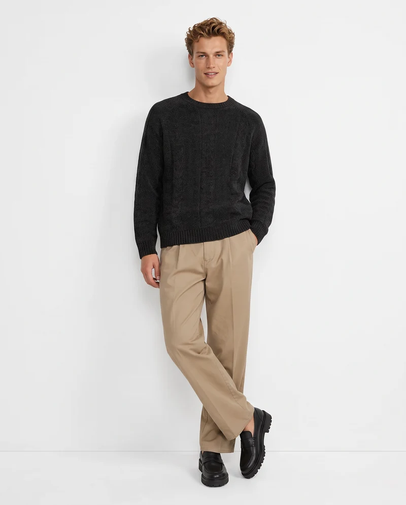 Maglia Jacquard Girocollo in Ciniglia - Nero