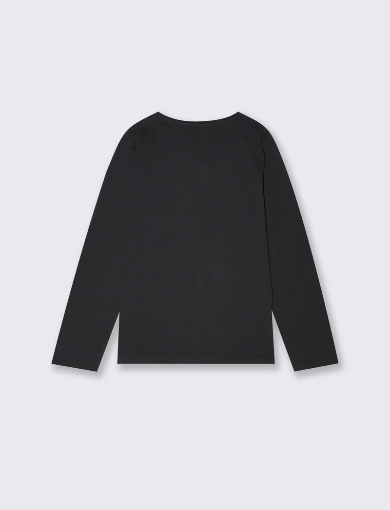 T-shirt in cotone manica lunga regolare - Nero
