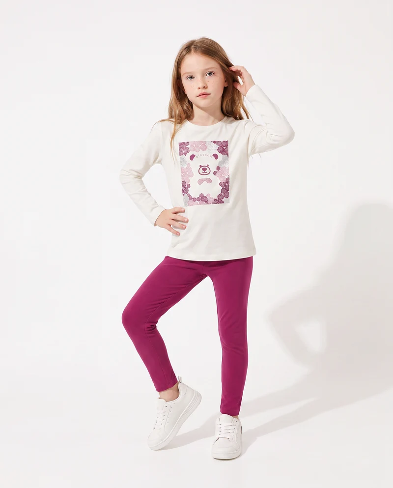 T-shirt in cotone manica lunga regolare - Bianco latte