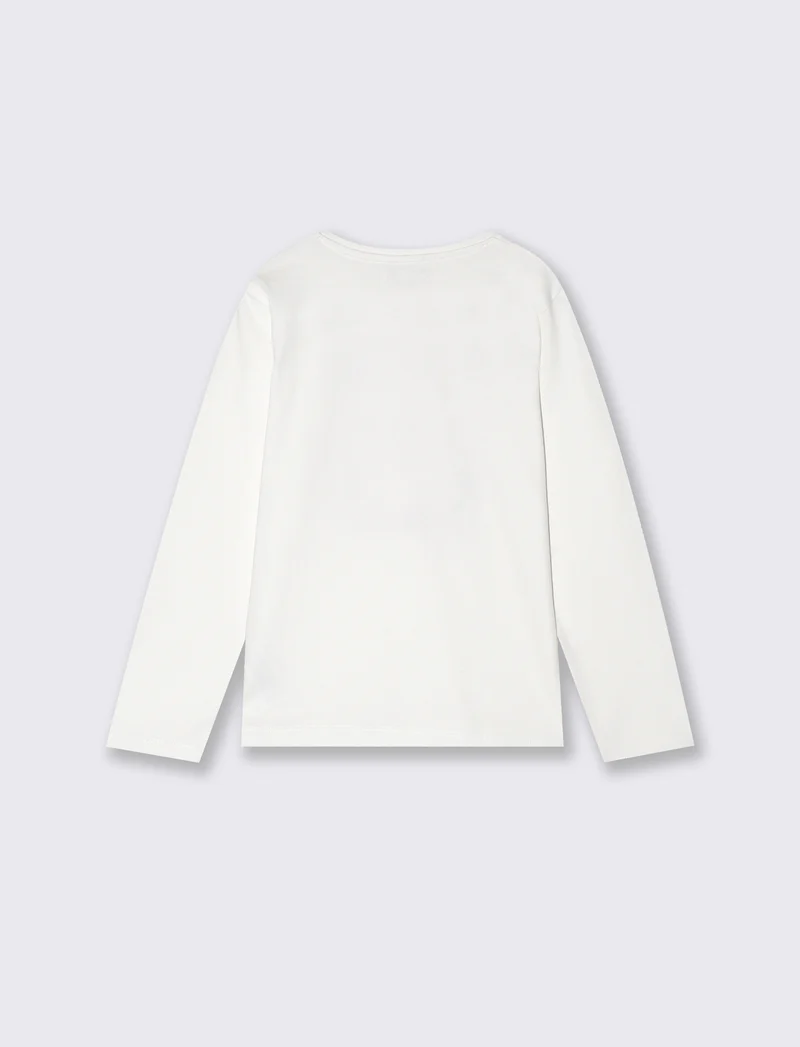T-shirt in cotone manica lunga regolare - Bianco latte