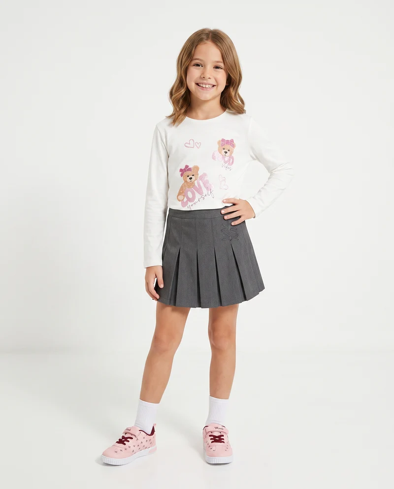 T-Shirt manica lunga con stampa colorata - Bianco latte