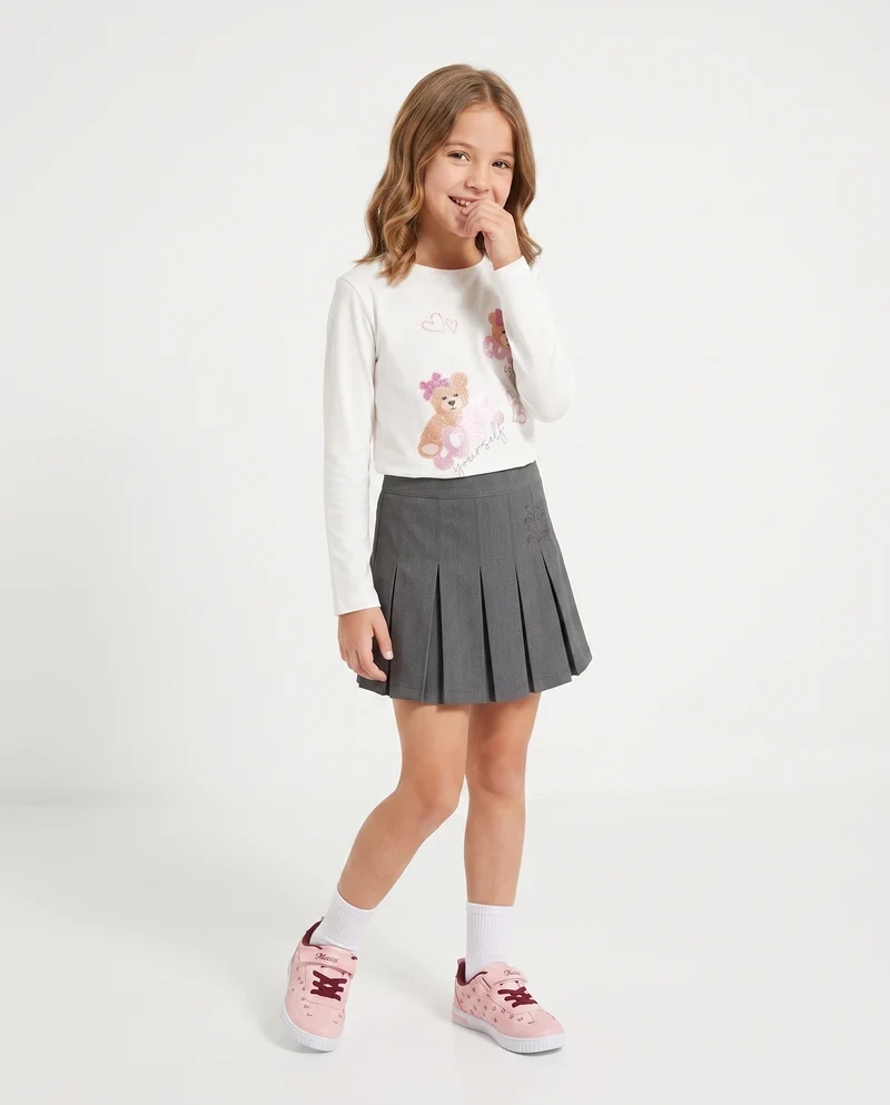 T-Shirt manica lunga con stampa colorata - Bianco latte