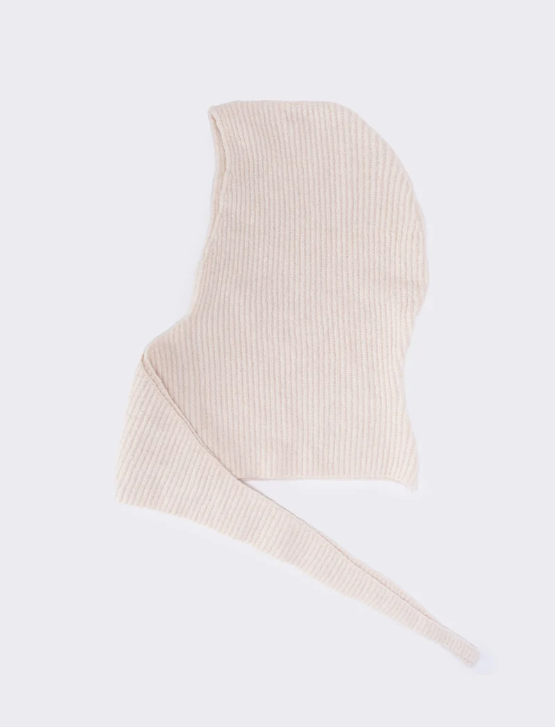 Sciarpa in maglia con cappuccio - Bianco sporco