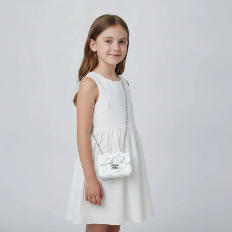 Borsetta bambina trapuntata con fiocco - Bianco