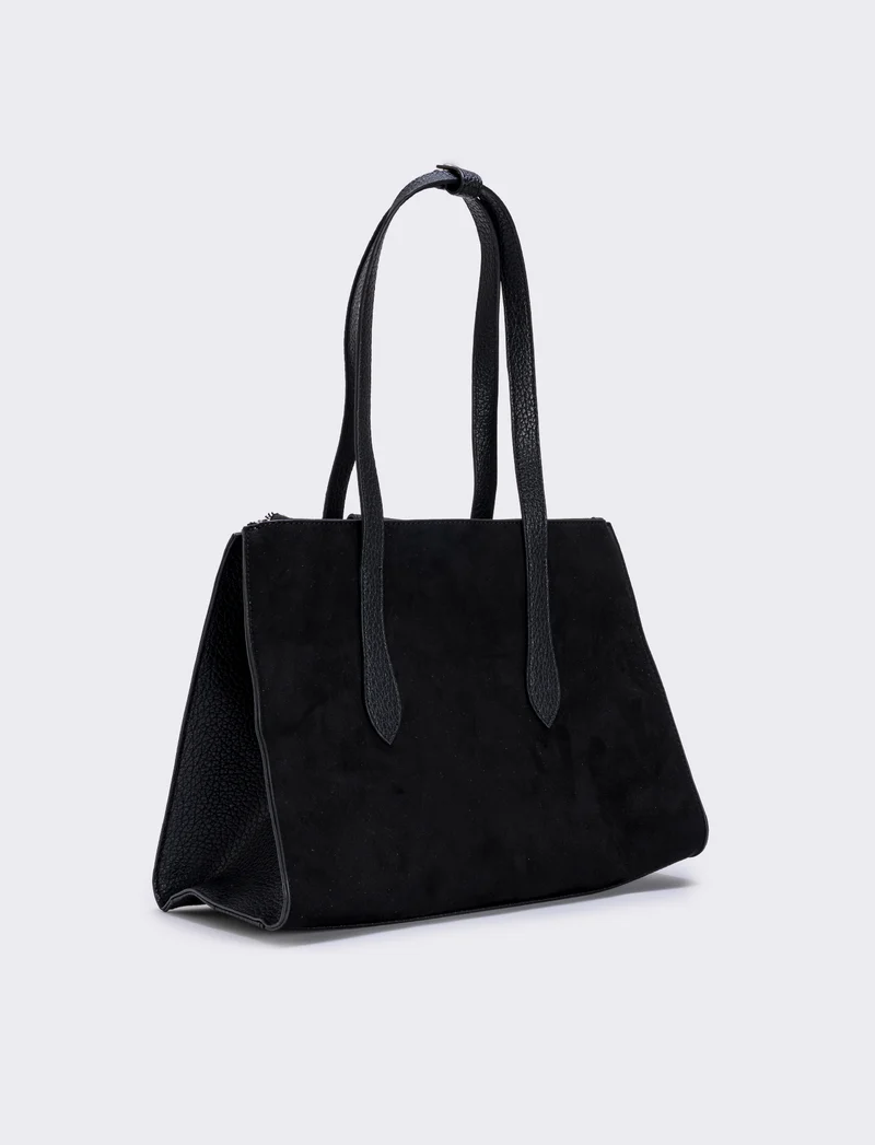 Borsa grande a spalla in suede - Nero