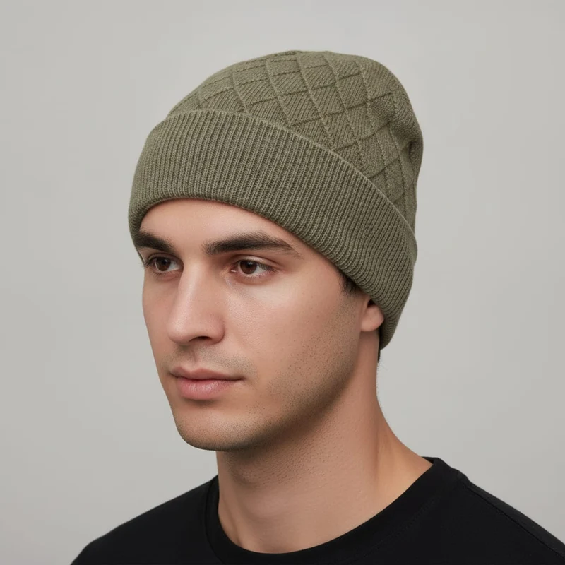 Cappello effetto delavé con stampa intreccio - Verde