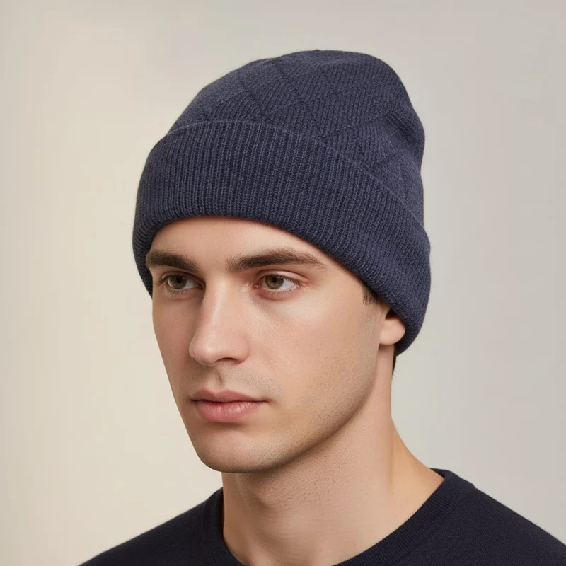 Cappello effetto delavé con stampa intreccio - Blu